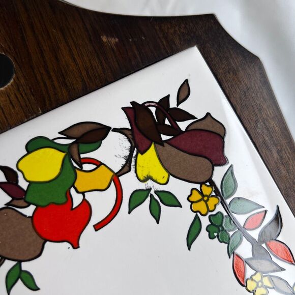 Wooden Trivet Hot Pad or Cheese Tray w/ Decorative Ceramic Tile Insert Square - Picture 6 of 13